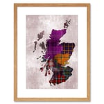 Scotland Map Scottish Clan Tartan Colour Inset Regions Modern Illustration Artwork Framed Wall Art Print 12X16 Inch