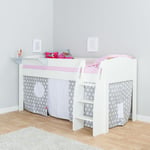 Stompa Uno S Plus Mid-Sleeper Bed with White Headboard and Star Print Tent