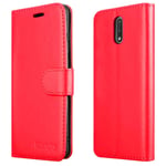 iCatchy For Nokia 2.3 Case Leather Wallet Book Flip Folio Stand View Cover compatible for Nokia 2.3 Phone Case (Red)
