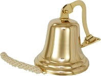 Solid 5 Inch Brass Ship Pub Door Bell With Heavy Mounting Bracket & Lanyard