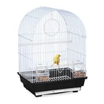 Relaxdays Cage à Oiseaux, canaris, perruches, avec perchoirs, balançoire & mangeoires, HLP 49,5 x 34,5 x 31 cm, Noir