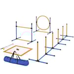 Hund Agility Set 9 delar Agility Utrustning för Hundträning Häckset med Slalomstolpar Hoop Hoop 2 Bollar Höjdjusterbar Häck Koor