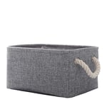 Fabric Storage Basket, Foldable Linen Storage Box for Nursery and Home, Collapsible Canvas Shelf Basket for Wardrobe or Bedroom, Grey