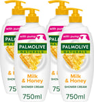 Palmolive Naturals Milk & Honey Shower Gel Pump 750 Ml Pack of 4, Dermatological