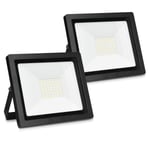 kwmobile LED Floodlight Outdoor 50W - Security Flood Light Spotlight for Wall, Garden, Garage, Patio - 50cm Long Cable Wiring - Rated IP65 - x2
