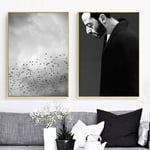 Wall Art Canvas Painting Man Sky Bird Black White Nordic Posters and Prints Wall Pictures for Living Room Salon Decor -40x60cmx2 pcs(no Frame)