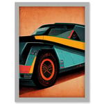 Colourful DeLorean Style Retro Car Poster Artwork Framed Wall Art Print A4