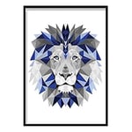 Artze Wall Art Posters: Géométrique - Tête de Lion - Poly - 40 cm de largeur x 50 cm de hauteur, bleu marine/gris