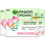 3x Garnier Organic Rosy Glow 3in1 Anti Age Youth Cream 50ml Nourish, Firm, Glow