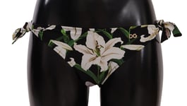 DOLCE & GABBANA Swimwear Bikini Bottom Black Lily Print Swimsuit IT2 / S