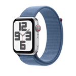 Apple Watch SE (GPS + Cellular) • 44 mm aluminiumboett silver • Sportloop vinterblå