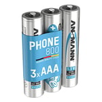 ANSMANN AAA DECT Phone Batteries [Pack of 3] Rechargeable 800 mAh NiMH High Capacity AAA Type Size Battery For DECT Cordless / Portable Phones