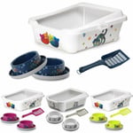 Open Cat Litter Tray Bundle Non Slip Bowls Scoop Large High Sided Anti Scatter