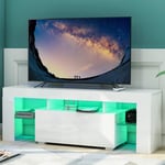 Leisure Zone LED TV Stand Unit,TV Desk Modern TV Cabinet Table with Storage White Lounge Furniture Matt and White High Gloss Table 25-60 Inch with 16 Colors LED lights White Lounge Furniture(White)