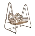 Hängsoffa för trädgård med ryggstöd, utefurniture i PE-rattan, 2-sits, med sittställning och dynor