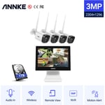Annke - Système de caméra de sécurité nvr sans fil Super hd à 4 canaux 5MP avec caméras WiFi 3MP Micro intégré Moniteur lcd 10,1 '' Détection humaine