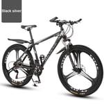NYPB 26 Inch Mountain Bike, Mountain Trail Bike High Carbon Steel Outroad Bicycles with Double Disc Brake Deceleration Spring Front Fork Bicycle Travel,Black silver B,24 speed