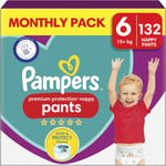 Pampers Baby Premium Protection Nappy Pants, Size 6 (15Kg Plus) 132 Nappies, MON