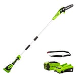 Greenworks G40PSFK2 Cordless Pole Saw, 20cm Bar Length, 8m/s Chain Speed, 3.64kg, Auto-Oiler, 80ml Oil Tank, 2.58m Pole Reach, 40V 2Ah Battery & Charger, 3 Year Guarantee