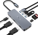 Hub USB C Station d'accuei, 9 en 1 Triple Monitor USB C Adapter avec 4K HDMI*2, VGA, USB 3.0, USB 2.0 * 2, 100W PD, Slots SD/TF pour Thunderbolt 3/ Windows/MacBook Pro/Air