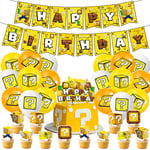 Super Mario Birthday Party Supplies Yellow Banner Cake Topper Toy Party Decor