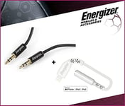 Energizer - Pack Complet - Adaptateur Audio Lightning Garanti à Vie 11cm - Câble Audio Jack/Jack 3.5mm