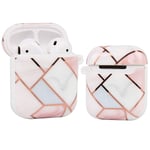 Imikoko Airpod Case Glitter Marble Cover for Apple AirPods 1 2 with Rose Gold Lines Stylish Airpods Skin Protective Soft TPU Shockproof Earphones Earpods Earbuds Case (Light Pink)