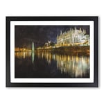 Palma Cathedral In Mallorca Spain Painting Modern Art Framed Wall Art Print, Ready to Hang Picture for Living Room Bedroom Home Office Décor, Black A3 (46 x 34 cm)