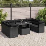 Loungegrupp 10 delar med svarta dynor konstrotting