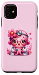 Coque pour iPhone 11 Fond rose avec jolie pieuvre Docteur en rose