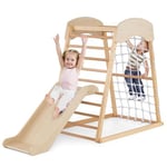 Fantask Cadre d'escalade d'intérieur 6 en 1, Toboggan, rochers d'escalade, Filet d'escalade, échelle et Tunnel, Aire de Jeux d'intérieur pour Enfants à partir de 1 an (Naturel)