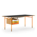 Nyhavn Desk, 170 cm, with Tray Unit, Oak Dark Oil/Black linoleum, Orange Steel, Warm