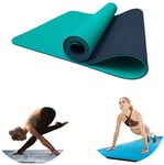 Ultra wide 80 cm double layer TPE yoga and pilates mat for beginners for ground exercises (Hatha Nidra Tradition Pilates Fitness Repair Prenatal)-Dark Blue+Green Uptodate