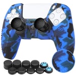Benazcap Silicone Skin Accessories for PS5 DualSense Controller, PS5 Controller Skin x 1, with Thumb Grip x 10,Camouflage Blue