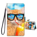 JRIANY For OPPO A15 / A15S Case, PU Leather Wallet Case with Kickstand Card Holder Animal Pattern Cute Design Shockproof Folio Flip Case Compatible with OPPO A15 / A15S [6.5 inch], Cat A
