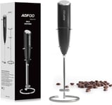 Milk Frother Handheld for Coffee with Stand -hand frother wand, Electric whisk Drink Mixer Mini Foamer for Cappuccino, Frappe, Matcha, Hot Chocolate, Silver/Black