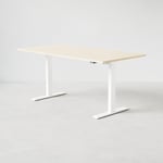 Höj och sänkbart skrivbord - Standard, Storlek 160x80 cm, Bordsskiva Björk, Underrede Vit