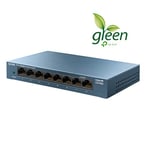 TP-Link LS108G 8-Port Desktop/Wallmount Gigabit Ethernet Switch/Hub, Network Splitter, Plug and play, Steel Case, Green