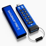 iStorage datAshur Pro+C 32 Go - Clé USB Type-C sécurisée - FIPS 140-3 Niveau 3 en Attente - Protégé par Code PIN - Adaptateur de Type C-A Inclus.