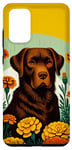 Coque pour Galaxy S20+ Chocolate Lab Art Labrador Retriever Marigolds Marron