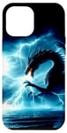 Coque pour iPhone 13 Pro Max Dragon dans la foudre tempête océan Scène Fantasy Art Design
