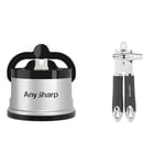 AnySharp Knife Sharpener, Hands-Free Safety, PowerGrip Suction, Safely Sharpens All Kitchen Knives & Salter BW11386EU7 Cosmos Can Opener - Manual Turn Knob, Kitchen Tin Opener Arthritis Hands