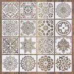 16 st stora återanvändbara mandala stenciler för målning på trä, gör-det-själv-design, 6 tum mallar, scrapbooking, målning för vägg