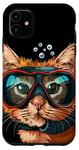 Coque pour iPhone 11 Tuba amusant avec masque de plongée en forme de chat