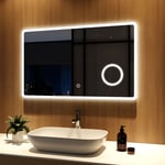Meykoers Miroir de salle de bain avec éclairage 100x60cm Miroir lumineux Cosmétiques avec 3x Loupe, Commutateur Tactile