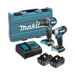 Makita 18v Brushless Twin Kit DHP487 Combi & DTD157Z Impact, 5ah Batteries & Cha