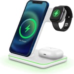 UK 3in1 15W Wireless Charger Charging Dock For Apple Watch Air Pods iPhone White
