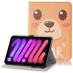 iPad Mini (2021) Kunst Skunn Deksel med Lommebok &amp; Touch Pen Holder - Bjørn