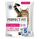 PERFECT FIT Adulte 1+ Croquettes pour chat adulte – Répond à des besoins spécifiques d'un chat stérilisé – Nourriture Riche en Saumon – 1,4 kg (Lot de 5)