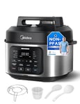 Midea Autocuiseur 9-en-1, Multicuiseur 6L avec 12 Fonctions, Cuiseur de Riz, Vapeur, Yaourtière, Mijoteuse, Sous-Vide, Sauté, avec Livre de Recettes, Acier Inoxydable